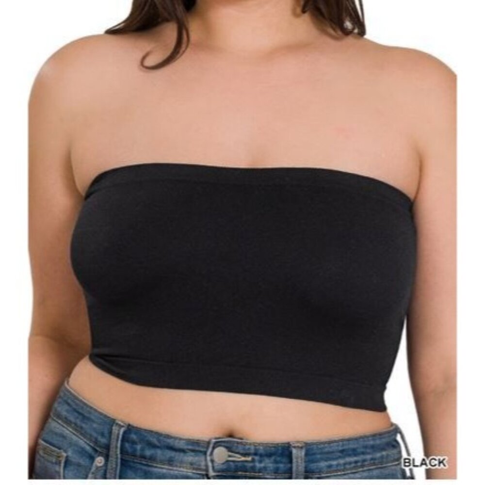 NWOT Zenana Black Plus Seamless 8 Inch Bandeau Bra Top Plus One Size